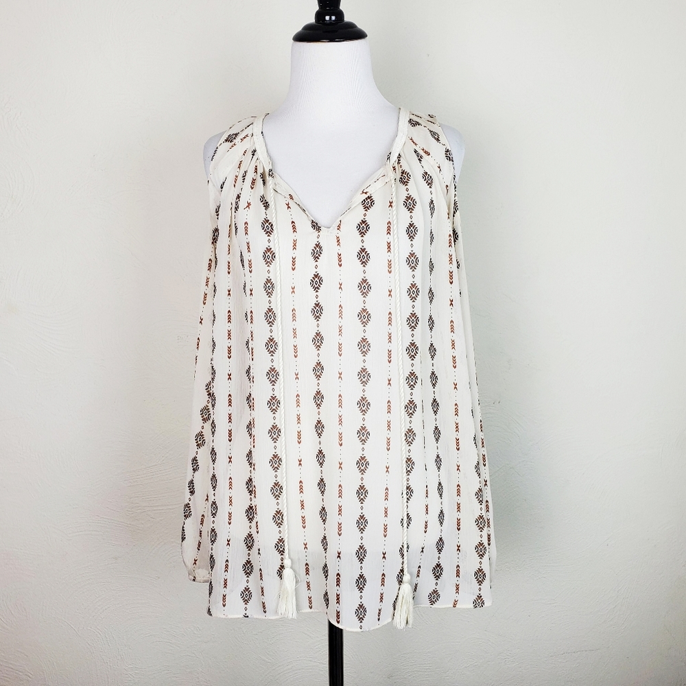 Mystree Top Blouse Cold Shoulder Peasant Southwest Boho Summer Festival Spring